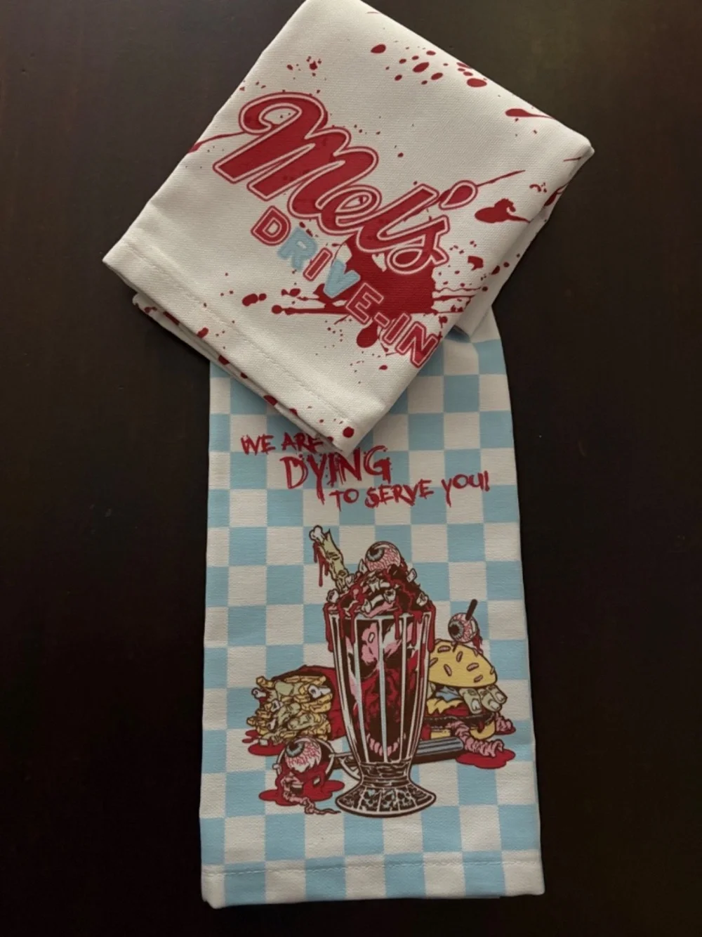 2025 Universal HHN Halloween Horror Nights Mel’s Die In Diner Kitchen Towel Set